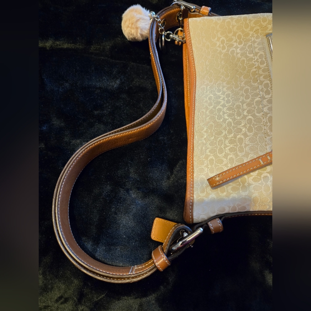 Coach Signature Cream and Brown Crossbody Bag #10944 - Picture 7 of 12